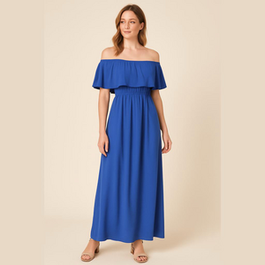 Coveted Clothing Blue Maxi Dress - Off the Shoulder